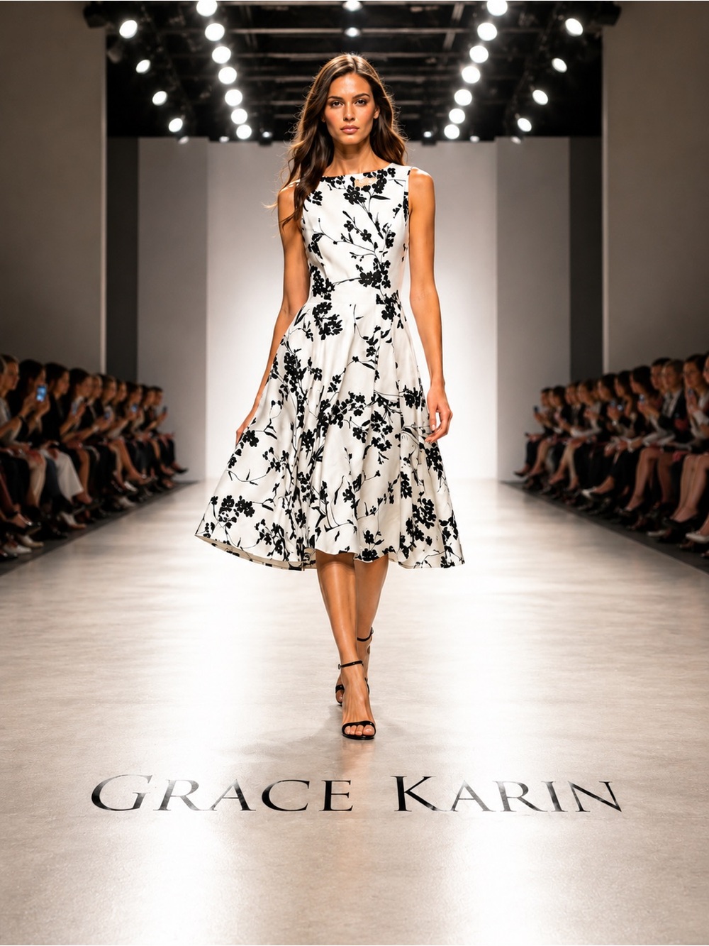 Grace Karin White Floral Midi Fit-and-Flare Dress